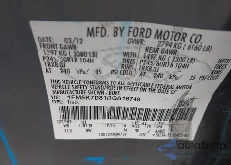 2013 Ford Explorer Xlt z USA, uszkodzony, nr VIN 1FM5K7D81DGA18749